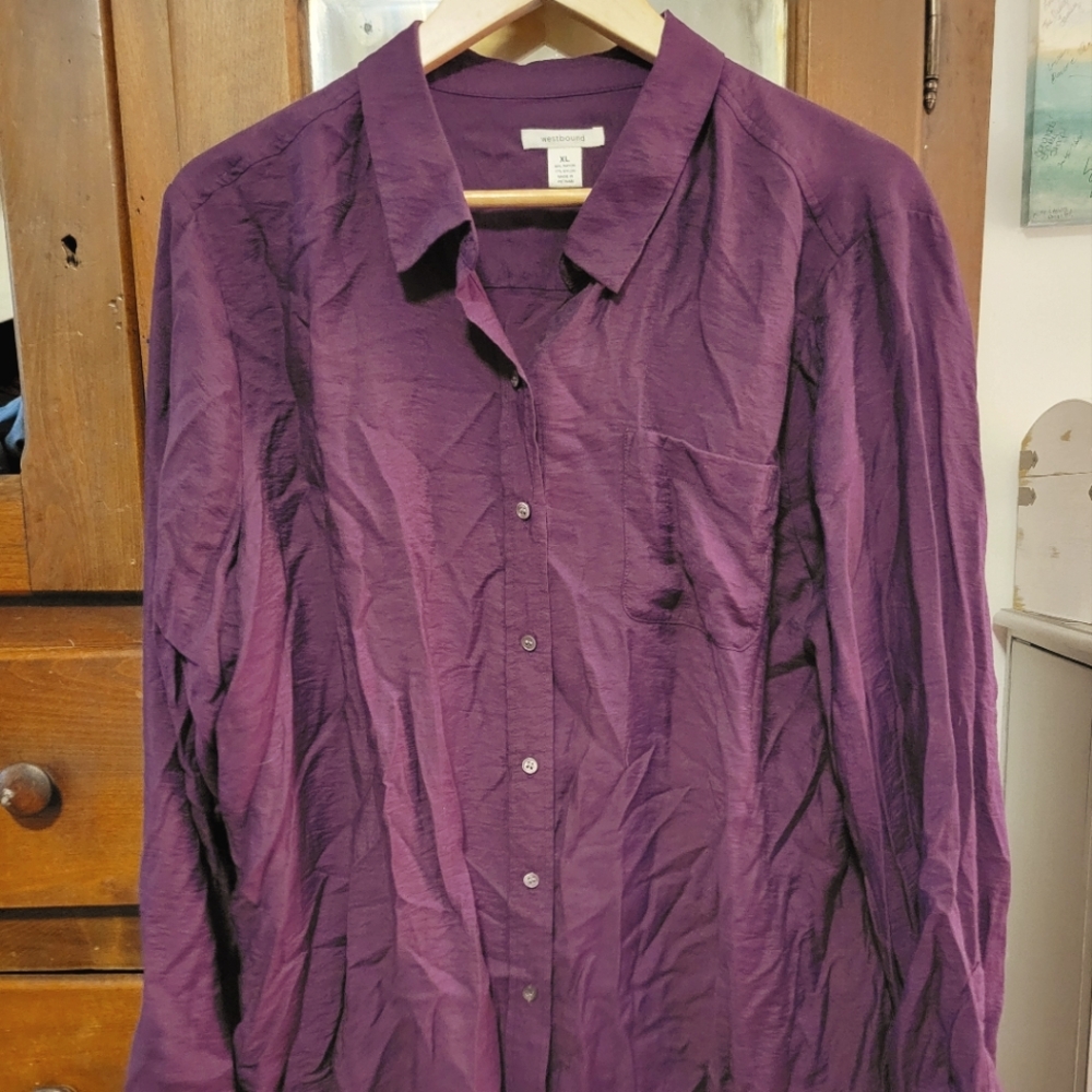Size XL, Westbound brand, Burgundy, Boyfriend Button-Down, Long-Sleeve Shirt